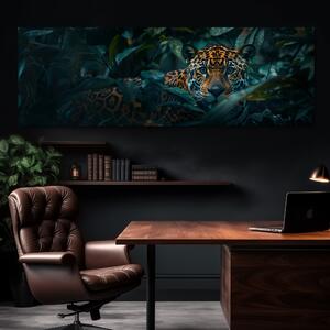 Obraz na plátně - Jaguár skrytý v temné džungli FeelHappy.cz Velikost obrazu: 210 x 70 cm