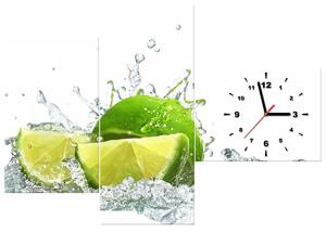 Obraz s hodinami Zelená limetka - 3 dílný Rozměry: 90 x 30 cm