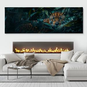 Obraz na plátně - Jaguár skrytý v temné džungli FeelHappy.cz Velikost obrazu: 150 x 50 cm