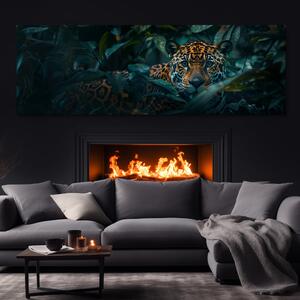 Obraz na plátně - Jaguár skrytý v temné džungli FeelHappy.cz Velikost obrazu: 150 x 50 cm