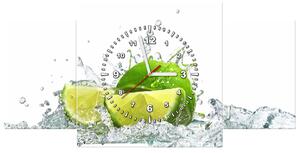 Obraz s hodinami Zelená limetka - 3 dílný Rozměry: 90 x 30 cm