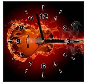 Obraz s hodinami Hořící kytara Rozměry: 100 x 40 cm