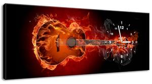 Obraz s hodinami Hořící kytara Rozměry: 100 x 40 cm