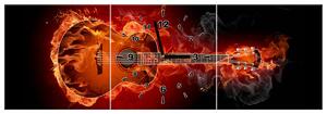 Obraz s hodinami Hořící kytara - 3 dílný Rozměry: 80 x 40 cm