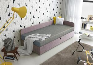 Jednolůžková čalouněná postel VALESKA - 100x200, pravá, šedá / růžová