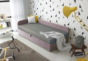 Jednolůžková čalouněná postel VALESKA - 80x200, levá, šedá / růžová