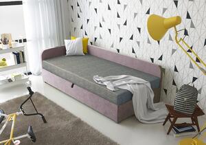 Jednolůžková čalouněná postel VALESKA - 100x200, levá, šedá / růžová