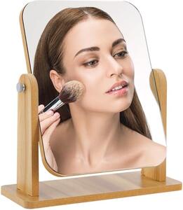 Zrcadlo na toaletní stolek, dřevěné, rozměry 22 x 17 cm, přenosné, vhodné jako zrcadlo na make-up, otočné o 360 stupňů