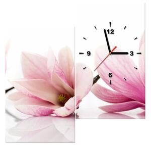Gario 2 dílný obraz s hodinami Růžové magnólie Velikost: 60 x 60 cm