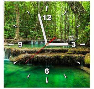 Obraz s hodinami Vodopád Erawan v Thajsku Rozměry: 30 x 30 cm