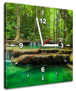Obraz s hodinami Vodopád Erawan v Thajsku Rozměry: 100 x 40 cm
