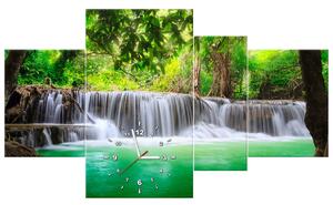 Obraz s hodinami Thajsko a vodopád v Kanjanaburi - 4 dílný Rozměry: 120 x 70 cm