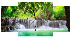 Obraz s hodinami Thajsko a vodopád v Kanjanaburi - 3 dílný Rozměry: 90 x 70 cm