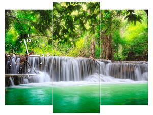 Obraz s hodinami Thajsko a vodopád v Kanjanaburi - 3 dílný Rozměry: 90 x 70 cm