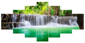 Obraz s hodinami Thajsko a vodopád v Kanjanaburi - 7 dílný Rozměry: 210 x 100 cm