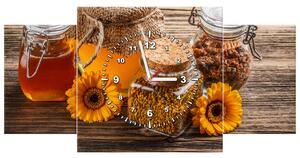 Obraz s hodinami Včelí med - 3 dílný Rozměry: 90 x 70 cm