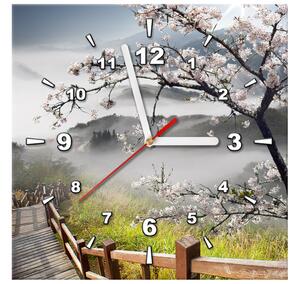 Obraz s hodinami Kvetoucí višeň Rozměry: 40 x 40 cm