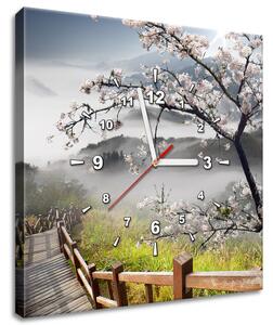 Obraz s hodinami Kvetoucí višeň Rozměry: 100 x 40 cm