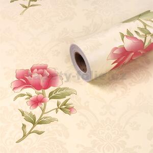 Samolepící tapety 45 cm x 10 m IMPOL TRADE 9002 růžové květy na krémovém podkladu samolepící tapety