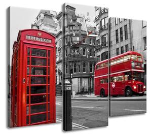 Obraz s hodinami Telefonní budka v Londýně UK - 3 dílný Rozměry: 80 x 40 cm
