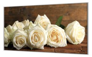 Ochranná deska bílý květ růže na dřevě - 52x60cm / S lepením na zeď