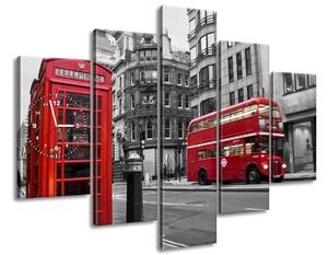 Obraz s hodinami Telefonní budka v Londýně UK - 5 dílný Rozměry: 150 x 105 cm
