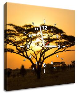 Obraz s hodinami Akácie v Serengeti Rozměry: 100 x 40 cm