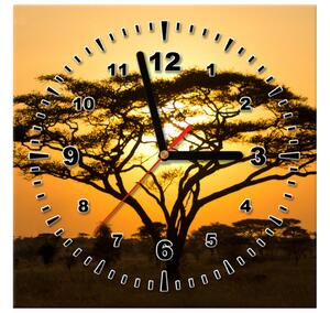 Obraz s hodinami Akácie v Serengeti Rozměry: 40 x 40 cm