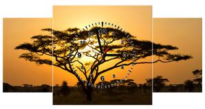 Obraz s hodinami Akácie v Serengeti - 3 dílný Rozměry: 30 x 90 cm