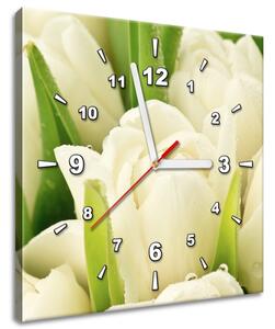 Obraz s hodinami Jemné tulipány Rozměry: 30 x 30 cm