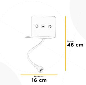 ONLI - LED Flexibilní lampička s policí a USB nabíjením PLAK LED/5W/230V černá