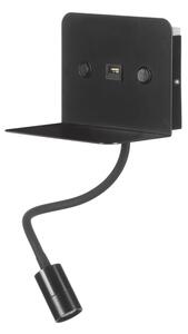 ONLI - LED Flexibilní lampička s policí a USB nabíjením PLAK LED/5W/230V černá