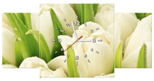 Obraz s hodinami Jemné tulipány - 3 dílný Rozměry: 90 x 70 cm
