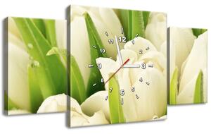 Obraz s hodinami Jemné tulipány - 3 dílný Rozměry: 30 x 90 cm
