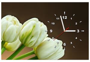 Obraz s hodinami Nádherné bílé tulipány Rozměry: 60 x 40 cm