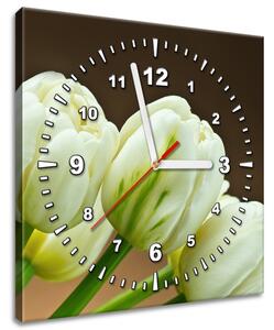 Obraz s hodinami Okouzlující bílé tulipány Velikost: 30 x 30 cm
