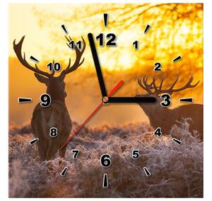 Obraz s hodinami Jeleni na louce Rozměry: 30 x 30 cm