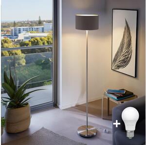 Eglo - LED Stojací lampa TUNJA 1xE27/60W/230V matný chrom/hnědá