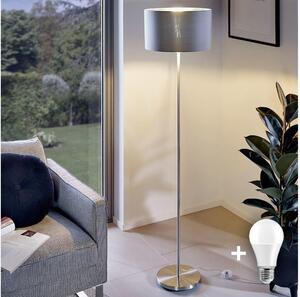 Eglo - LED Stojací lampa TUNJA 1xE27/60W/230V matný chrom/šedá