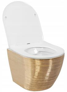 REA - Carlo Flat Brush Rimless závěsná WC mísa včetně sedátka, zlatá - bílá, REA-C6942