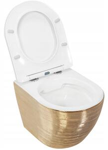 REA - Carlo Flat Brush Rimless závěsná WC mísa včetně sedátka, zlatá - bílá, REA-C6942