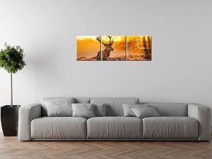 Obraz s hodinami Silný jelen - 3 dílný Rozměry: 30 x 90 cm