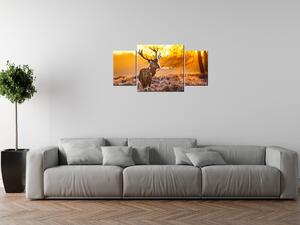 Obraz s hodinami Silný jelen - 3 dílný Rozměry: 90 x 70 cm