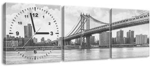 Obraz s hodinami Brooklyn New York - 3 dílný Rozměry: 80 x 40 cm
