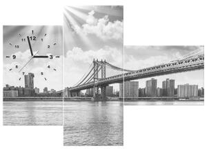 Obraz s hodinami Brooklyn New York - 3 dílný Rozměry: 100 x 70 cm