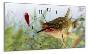 Nástěnné hodiny 30x60cm ryba candát na třpytce - plexi