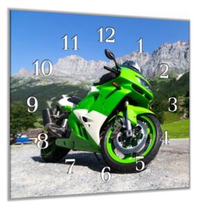 Nástěnné hodiny zelená motorka 30x30cm - plexi