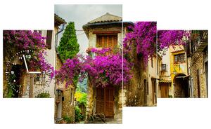 Obraz s hodinami Staré město v Provence - 4 dílný Rozměry: 120 x 70 cm