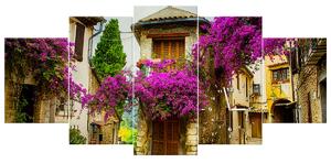 Obraz s hodinami Staré město v Provence - 5 dílný Rozměry: 150 x 70 cm