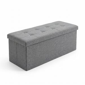 Obdélníkový taburet s úložným prostorem, skládací, 110 × 38 × 38 cm, šedý